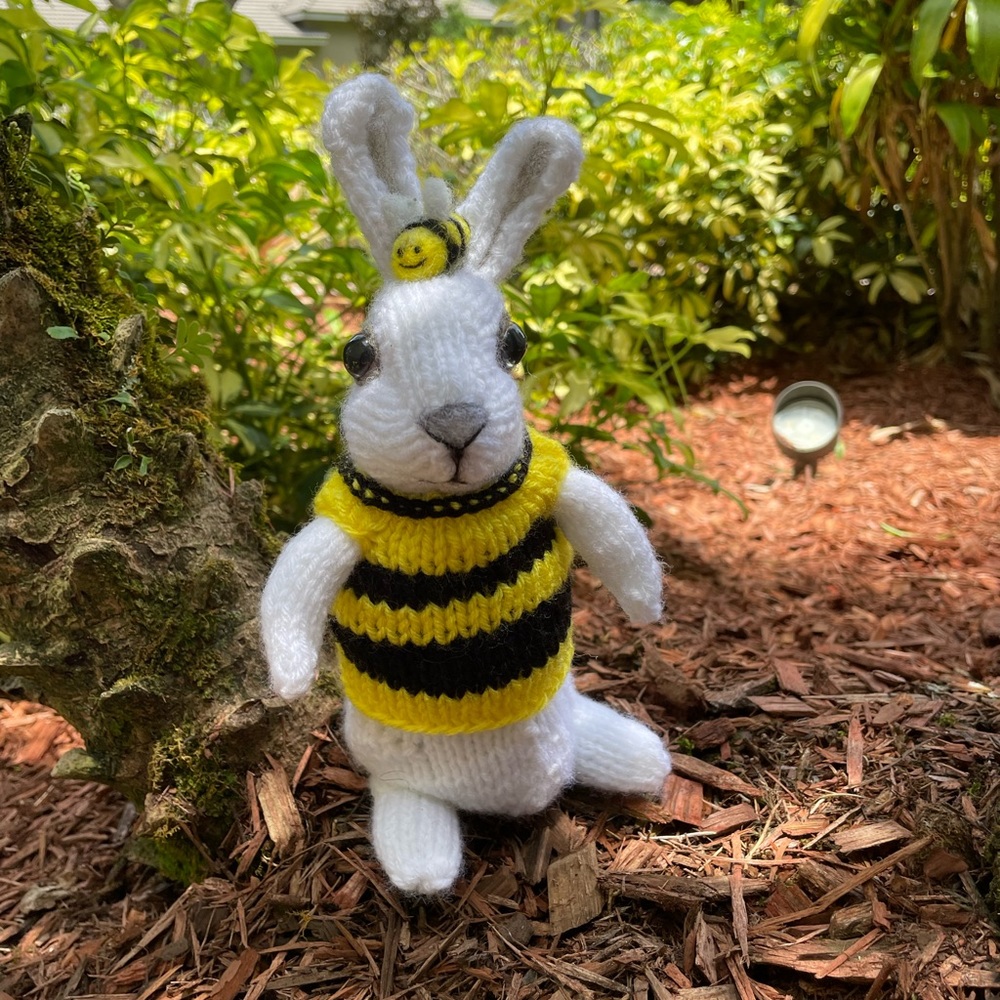 Hand crafted knit and needle felted honey bee bunny artisan one of a kind - Picture 3 of 14